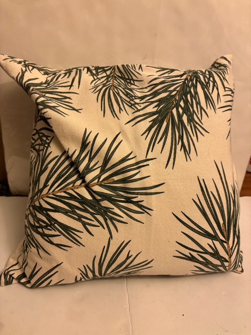 2 - 100 % cotton green pine on cream pillow shams 20 by 30 inches